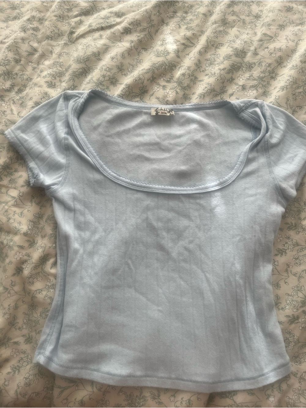 Free People Pale Blue Ribbed Scoop Neck Crop Top